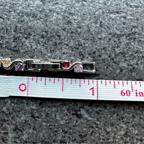 NEW 18K White Gold Plated Round Multicolor Crystal CZ 6.5 / 7.5" Tennis Bracelet - Picture 8 of 12